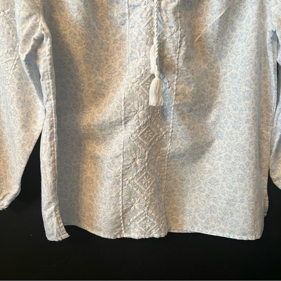 JOlE Long Sleeve Blouse Embroidered Floral Blue and White Linen Top Size:S - Picture 10 of 10